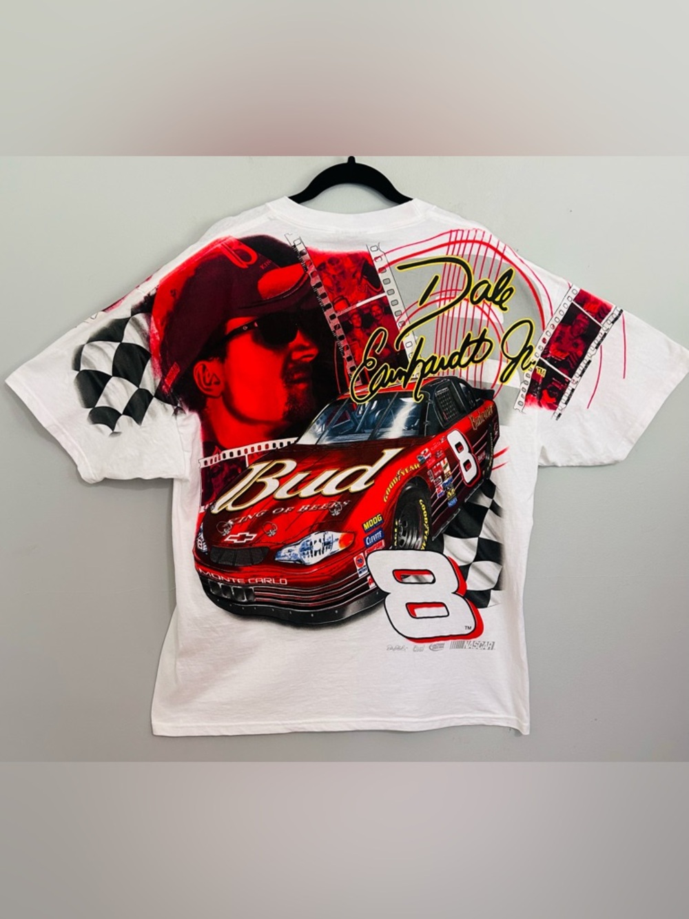 Vintage Dale Earnhardt Jr Budweiser NASCAR Tee L Y2K Racing Graphic AOP Style - Picture 3 of 8